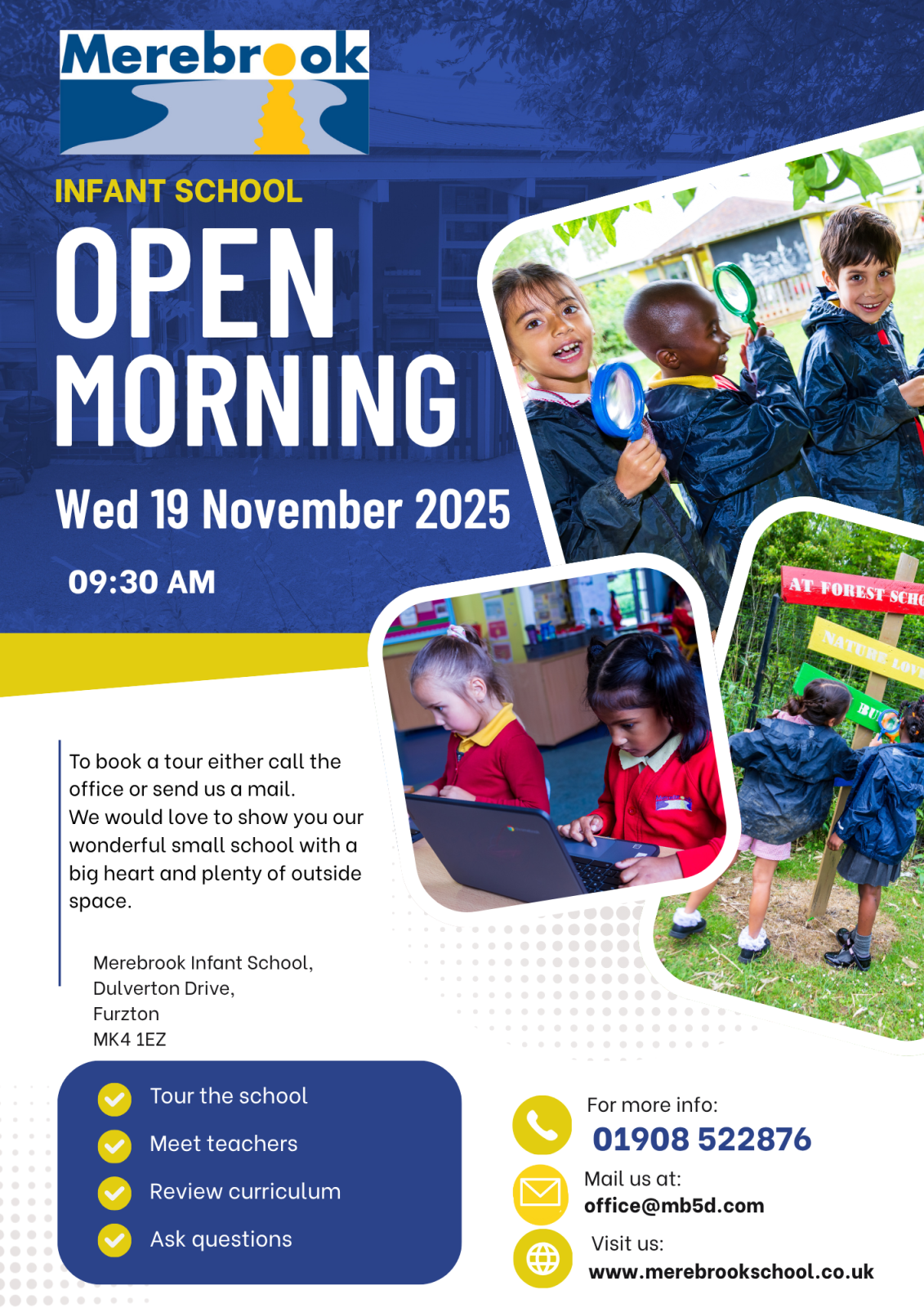 Poster about school tours for new parents